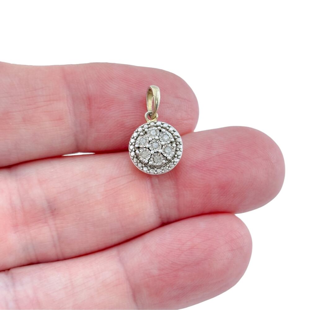 Vintage Gold-Tone Sterling Silver 925 Diamond 0.14 ctw Pave Cluster Pendant